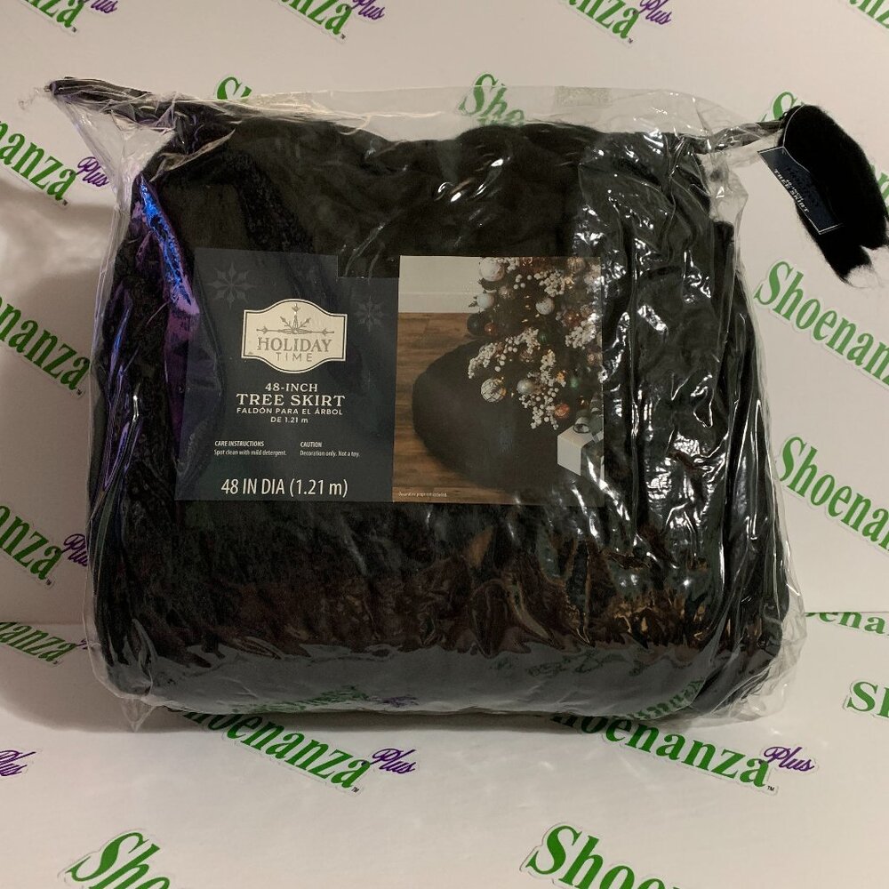 Holiday Time Christmas Tree Skirt Display Chunky Cable Knit Yarn Black 48 Inch